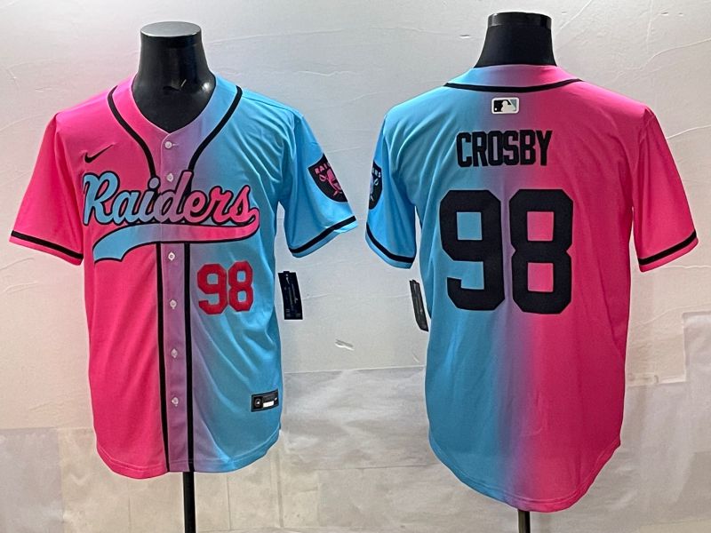 Men 2025 Oakland Raiders 98 Crosby Blue pink Nike Limited NFL Jersey style 003